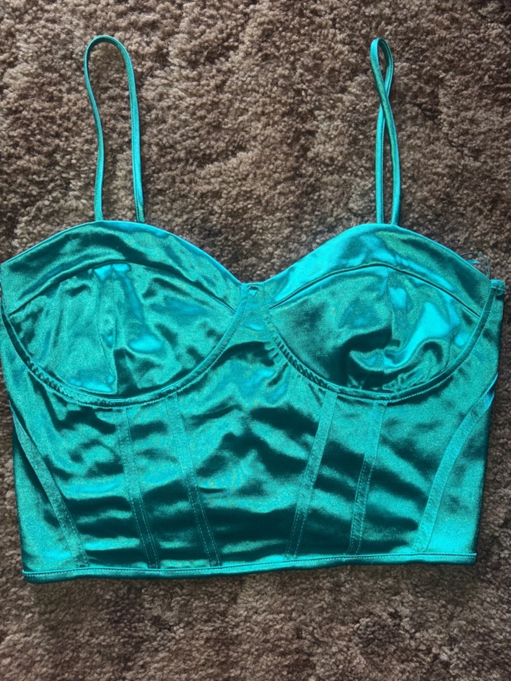 Teal Satin Bustier Crop Top